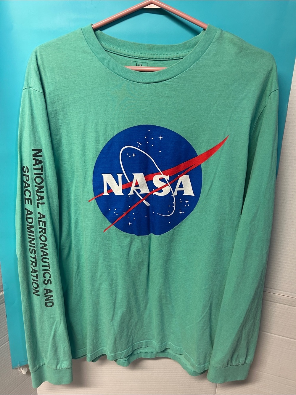NASA Logo Mint Green Long Sleeve Tee size Large